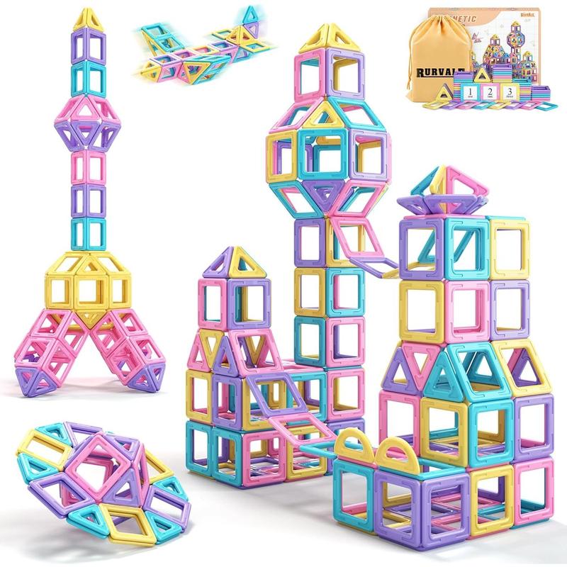 Rurvale Toddler Girl Toys, Magnetic Tiles Basic Set, Birthday Gifts Ideas for Girls Age 3-5, Magnetic Building Blocks, Magnet STEM Montessori Toddler Kids Toys Gifts for 3 4 5 6 7 Year Old Girls