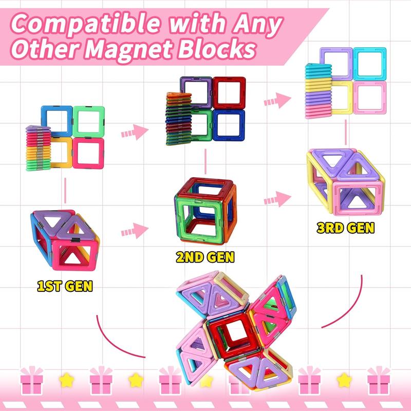 Rurvale Toddler Girl Toys, Magnetic Tiles Basic Set, Birthday Gifts Ideas for Girls Age 3-5, Magnetic Building Blocks, Magnet STEM Montessori Toddler Kids Toys Gifts for 3 4 5 6 7 Year Old Girls