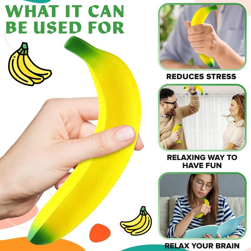 Banana Squishy Fidget Stress Relief Toys - Foam Squishy Toys - Stress Toy Stretchy Banana Decorations Fidget Adult Toy