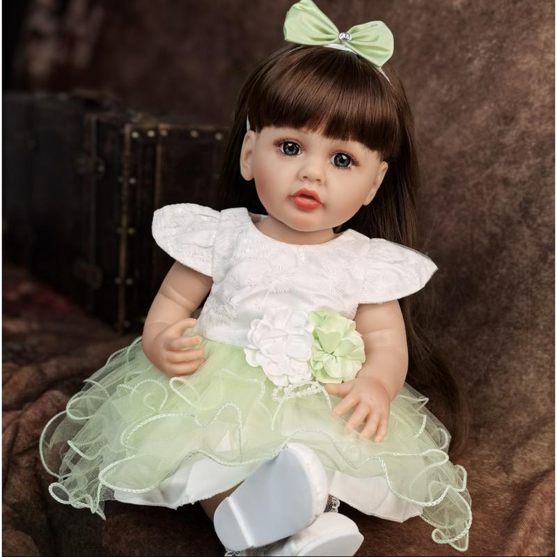 MADOLL KEIUMI Looks Real 22 Inch Reborn Babies Dolls Full Silicone Vinyl Can Bathe Girl Bebe Reborn, Long Hair Wig Cute Princess Doll Toy For 3+ Years Old Child, Birthday XMAS Gifts, Wear White Dress