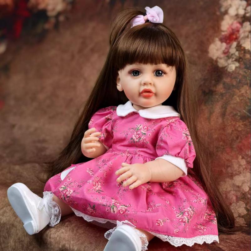 MADOLL KEIUMI Looks Real 22 Inch Reborn Babies Dolls Full Silicone Vinyl Can Bathe Girl Bebe Reborn, Long Hair Wig Cute Princess Doll Toy For 3+ Years Old Child, Birthday XMAS Gifts, Wear White Dress