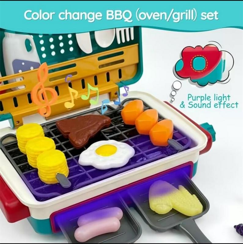 Kids BBQ Grill Playset, Kitchen Toy Set with Pretend Smoke, Light, Sound & Color-Changing Food, Toy Kitchen Accessories, Indoor Outdoor Cooking Toy for Boys Girls Kids kitchen tool