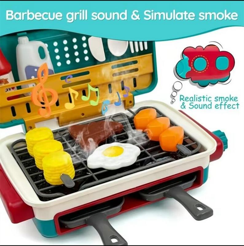 Kids BBQ Grill Playset, Kitchen Toy Set with Pretend Smoke, Light, Sound & Color-Changing Food, Toy Kitchen Accessories, Indoor Outdoor Cooking Toy for Boys Girls Kids kitchen tool