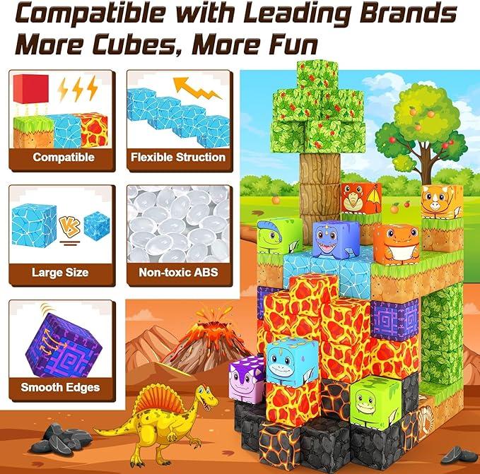 Holiday Haul Deal Coodoo Dinosaur Magnetic Blocks 84 Pieces Creative Jurassic Scenes Kids Outdoor Play Christmas Gift