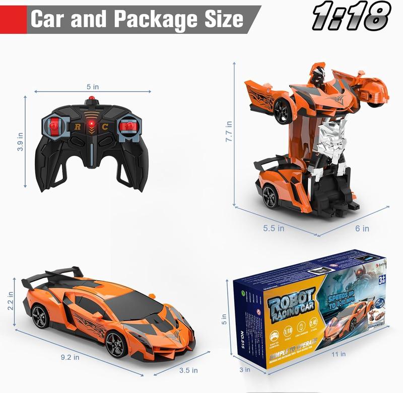 Transform Rc Cars for Boys 4-7 8-12, 2.4Ghz 1:18 Scale Remote Control Car Transforming Robot, One-Button Deformation 360 Rotation and Drift Car Toy Gifts for Boys 3-5