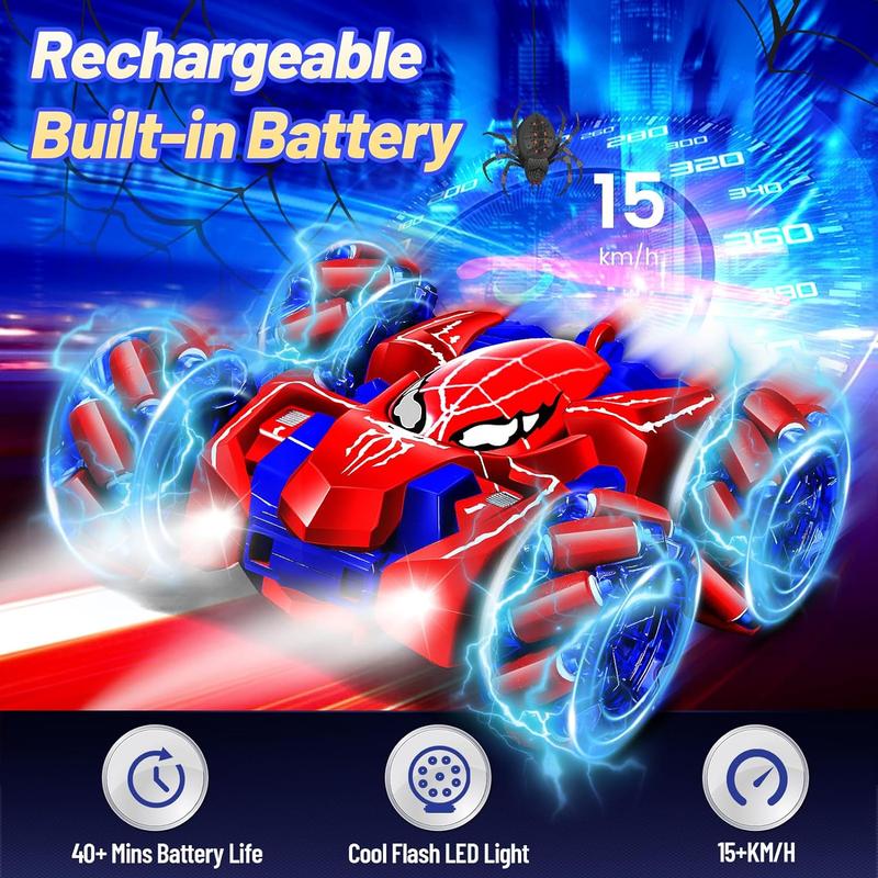 Spider Remote Control Car, Fast Race Car Rechargeable 360?Rotating Double Sided RC Stunt Car with Cool Lights, 2.4Ghz 4WD Off-Road RC Drift Car, Christmas and Birthday Gifts for 4-6 5-7 8-13 Boy Girl