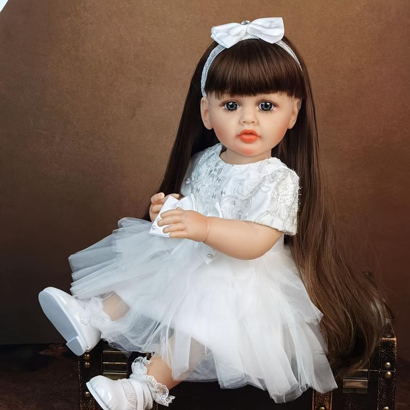 MADOLL KEIUMI Looks Real 22 Inch Reborn Babies Dolls Full Silicone Vinyl Can Bathe Girl Bebe Reborn, Long Hair Wig Cute Princess Doll Toy For 3+ Years Old Child, Birthday XMAS Gifts, Wear White Dress