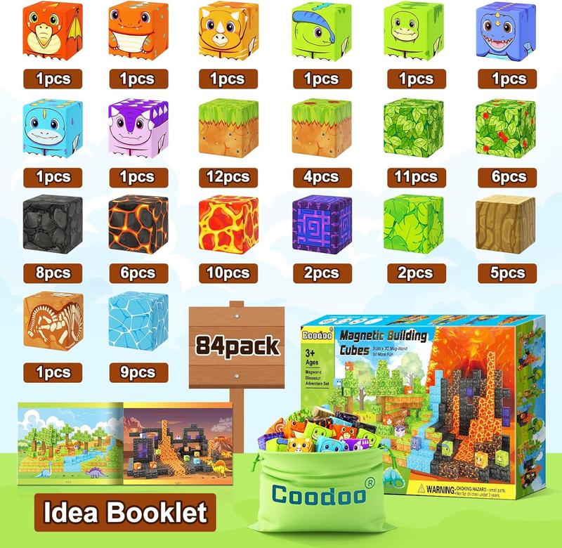 Holiday Haul Deal Coodoo Dinosaur Magnetic Blocks 84 Pieces Creative Jurassic Scenes Kids Outdoor Play Christmas Gift