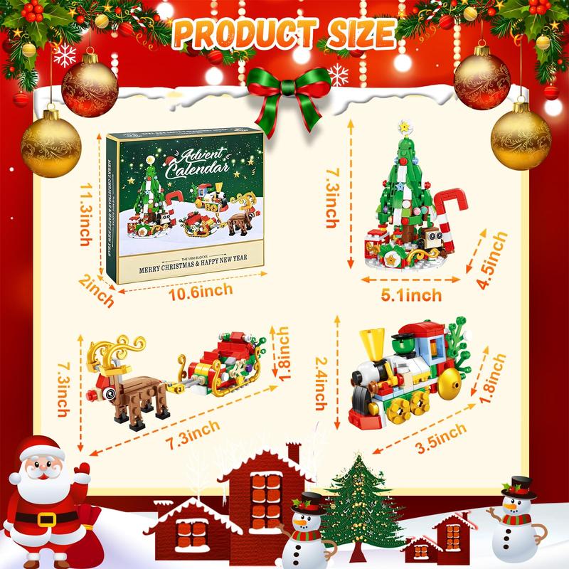 Advent Calendar 2024 Christmas Building Block Set,Christmas Santa Claus Moose Toy Decorations Building Kits for Adults Kids Teen Girls Boys Countdown Calendar Gifts