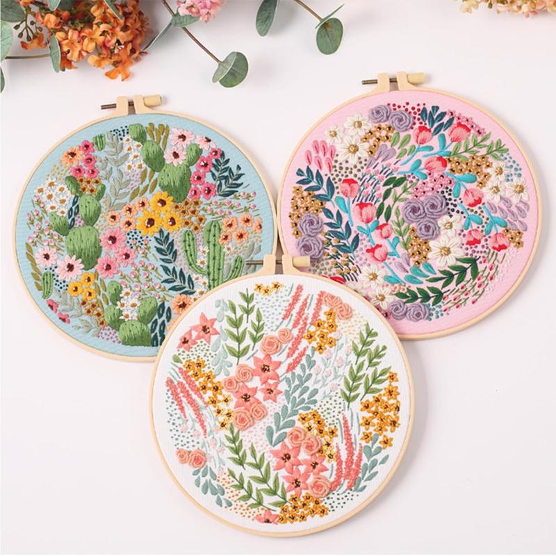 3 count Flower Embroidery kit for Beginners, Embroidery Stitch Practice Kits for Adults with Hoop, DIY Art Project Craft Kit (Flower Stitches), size:b