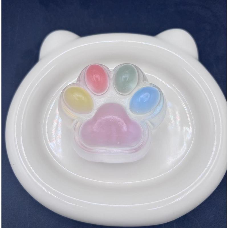 NEW!! Large SUPER soft clear cat paw water textured 3.5 oz (rainbow pastel paw)