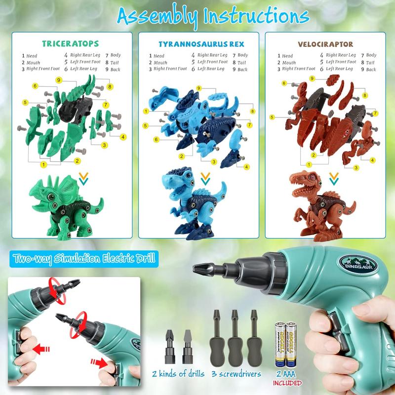 Kids ys Stem Dinosaur y: Take Apart ys for kids 3-5| Learning Educational Building construction Sets with Electric Drill| Birthday Gifts for ddlers Boys Girls Age 3 4 5 6 7 8 Year Old