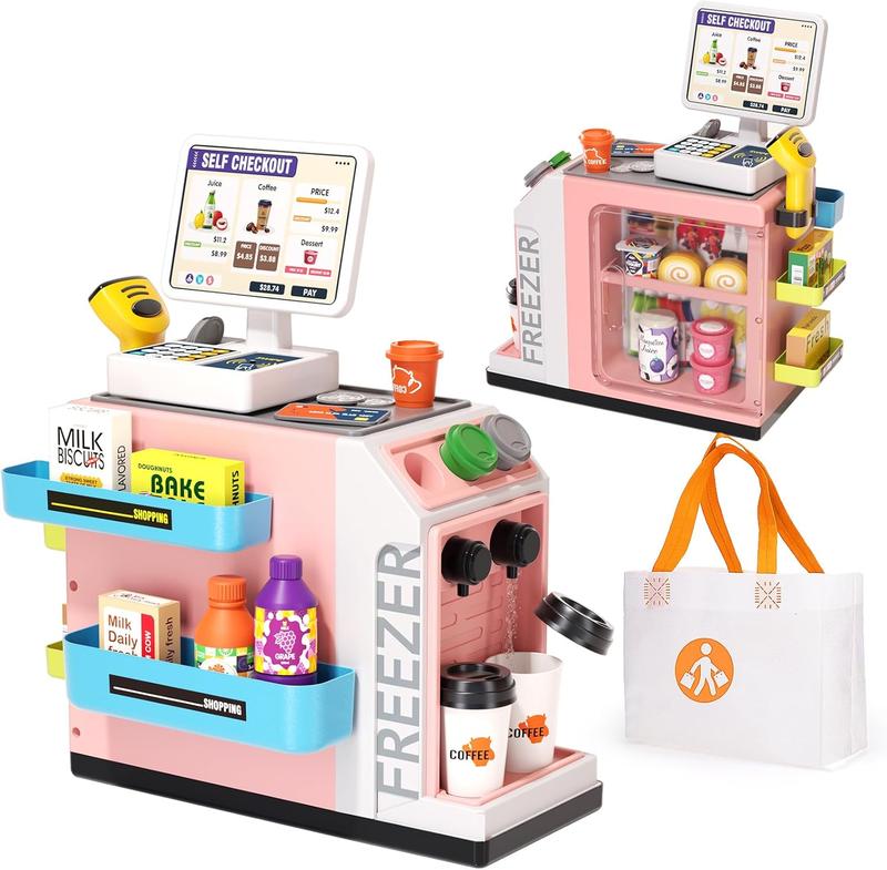 48-Piece Pretend Play Cash Register Toy Set with Water Outlet Function - Pink