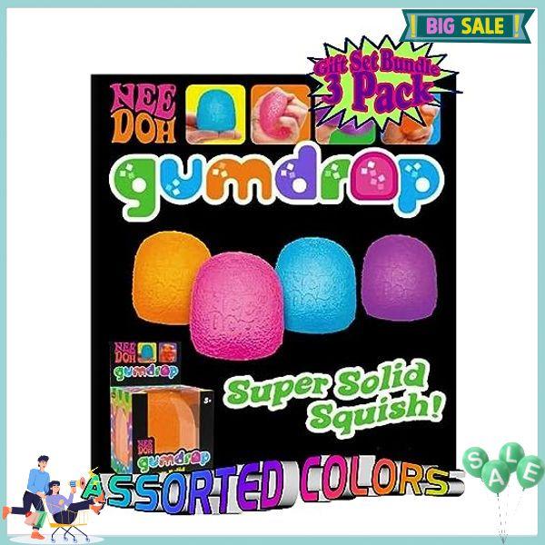 Schylling NeeDoh Gumdrop...Groovy Glob! Squishy, Squeezy, Popping, Stretchy Stress Fidget Gumdrops Complete Gift Set Party Bundle with Storage Bag - 3 Pack (Assorted Colors)