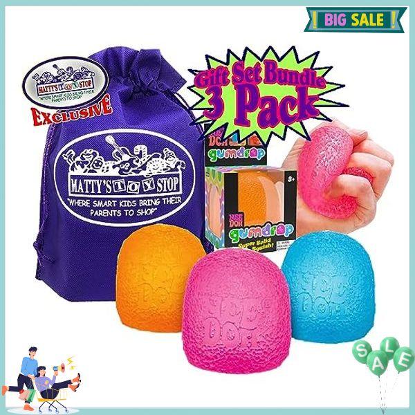 Schylling NeeDoh Gumdrop...Groovy Glob! Squishy, Squeezy, Popping, Stretchy Stress Fidget Gumdrops Complete Gift Set Party Bundle with Storage Bag - 3 Pack (Assorted Colors)