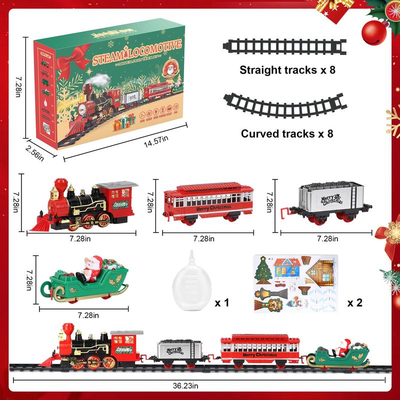 2024 Christmas Train Set with Smoke, Light and Sounds, Kids Train Set, Toy Train Set for Around The Tree,  Toy for Ages 3 4 5 6 7 8+Years Old Boys