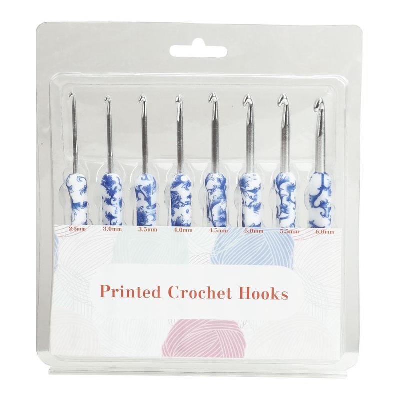 8pcs set Blue and White Porcelain Pattern Crochet Hook Set, Crochet Supplies For DIY