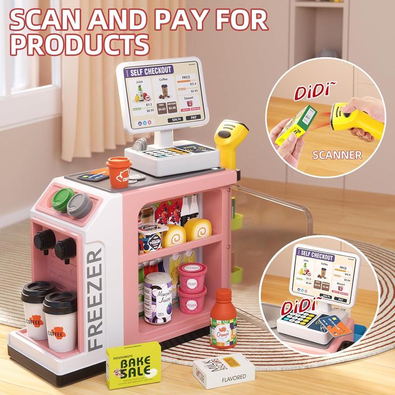 48-Piece Pretend Play Cash Register Toy Set with Water Outlet Function - Pink