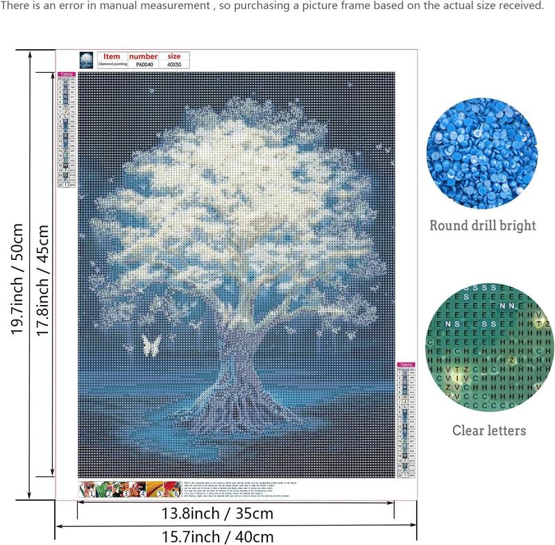 5D Diamond Painting Kits for Adults Silvery Tree of Life Diamond Art Kits Beginners DIY Gem Art Craft Kits for Home Wall Decor Gifts 16x20inch