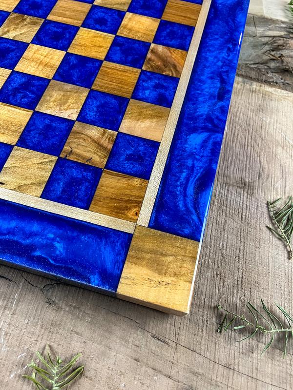 Deep Blue Maple Wood Chess Board (With Border)