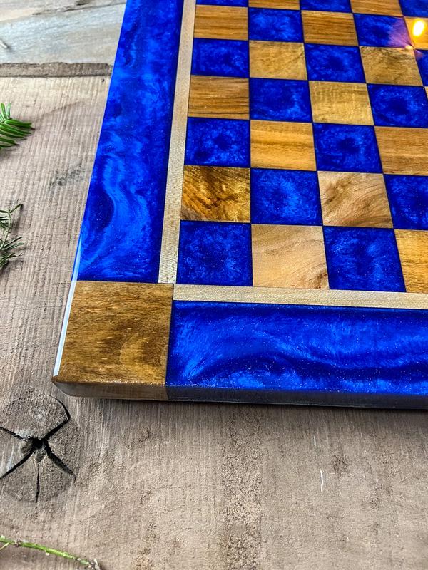 Deep Blue Maple Wood Chess Board (With Border)