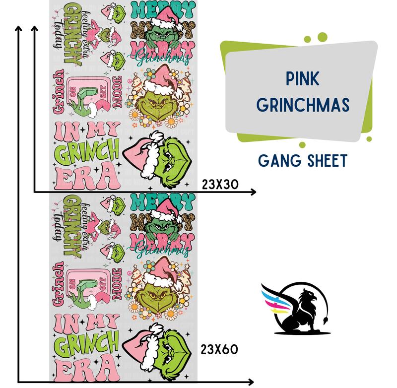 Pink Grinchmas Premade Gang Sheet | DTF Heat Transfers