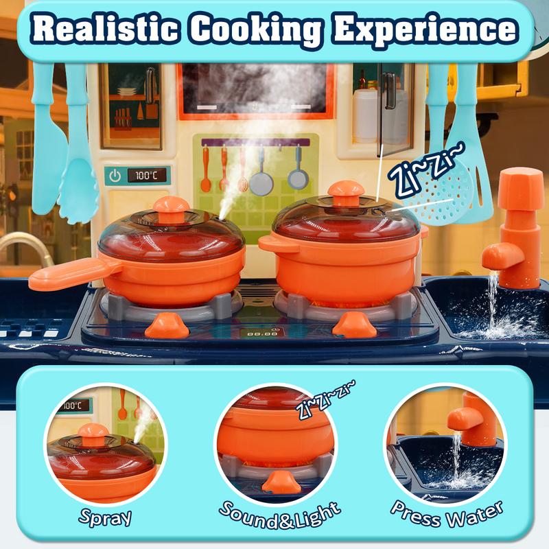 Kids Kitchen Play Set, Play Food and Kitchen Accessories, Toddler Kitchen Set with Sounds and Lights, Stove, Toy Sink and Toy Kitchen, Toy Kitchen Set for Kids Boys Girls 3+