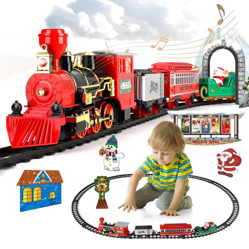 2024 Christmas Train Set with Smoke, Light and Sounds, Kids Train Set, Toy Train Set for Around The Tree,  Toy for Ages 3 4 5 6 7 8+Years Old Boys