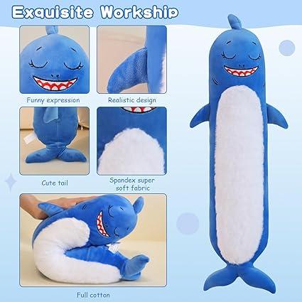 Long Shark Plush Body Pillows, Cute Shark Stuffed Animals Toy, Super Soft Long Shark Sleeping Hugging Pillow for Boys and Girls(50cm 19.6 inch) sharkbody pillow infinity  pillow