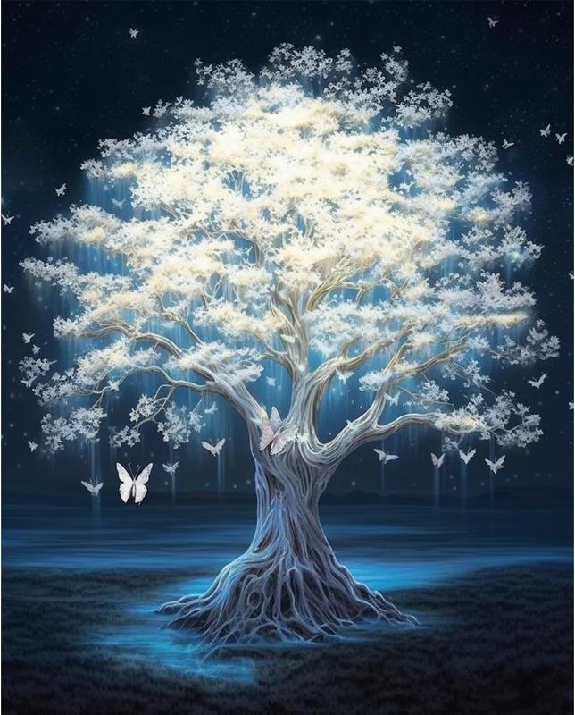 5D Diamond Painting Kits for Adults Silvery Tree of Life Diamond Art Kits Beginners DIY Gem Art Craft Kits for Home Wall Decor Gifts 16x20inch