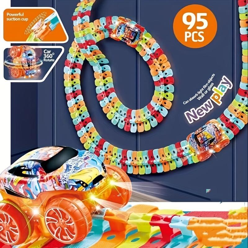 1 Set Race Track Car Toy, Rail Car Game Set, For Boys And Girls, Colorful Luminous Hangable Electric Rail Cars, Birthday Gifts, For Fun At Christmas Parties (without battery ) as Halloween Gift