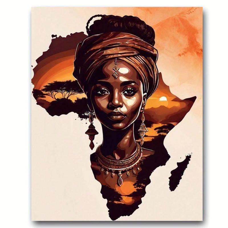 Sunset African Woman Pattern DIY Diamond Arts Colorful Painting Kit without Frame, Full Round Diamond Painting, Artwork for Home Office Decor