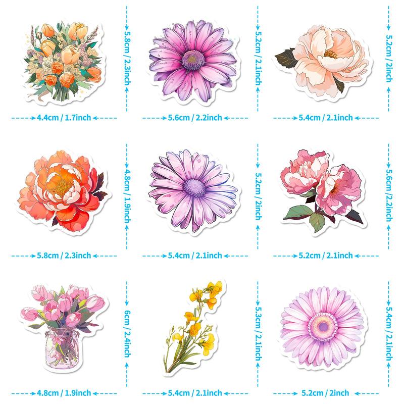 50pcs Flower Pattern Sticker, Scrapbooking & Journal Making Material Paper, DIY Decorative Sticker For Stationery Computer Water Bottle