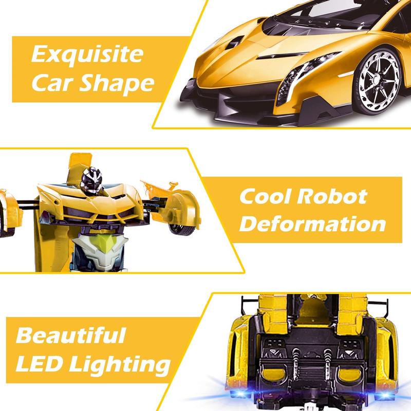 Remote Control Transform Car Robot Boys Christmas Toys with Lights RC Car 2.4Ghz 1:18 Rechargeable 360Rotating Race Car Christmas Birthday Gifts Stocking Stuffers for Kids Boys Party Favors