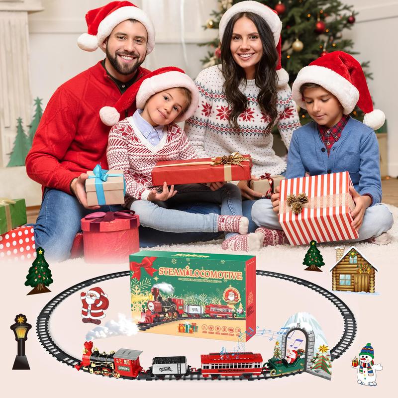 2024 Christmas Train Set with Smoke, Light and Sounds, Kids Train Set, Toy Train Set for Around The Tree,  Toy for Ages 3 4 5 6 7 8+Years Old Boys