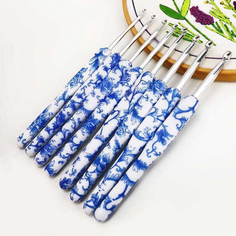 8pcs set Blue and White Porcelain Pattern Crochet Hook Set, Crochet Supplies For DIY