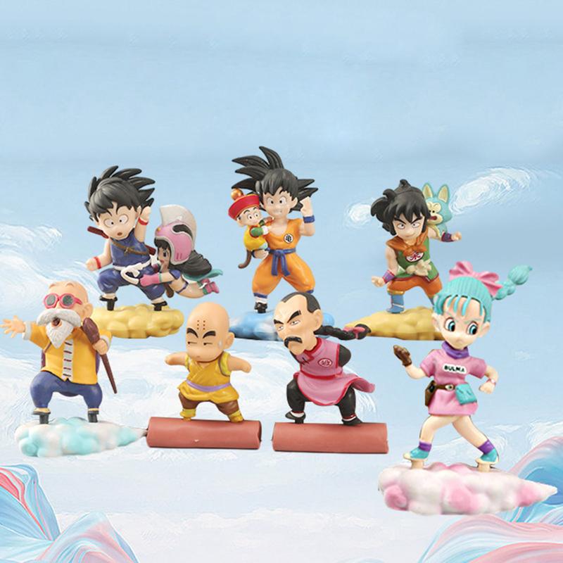 4inch Anime Theme Kid Goku Baby Gohan Kuririn Statues Set, Cute Vegeta Piccolo Master Roshi Desktop Ornaments, Creative Home Decor Cake Toppers