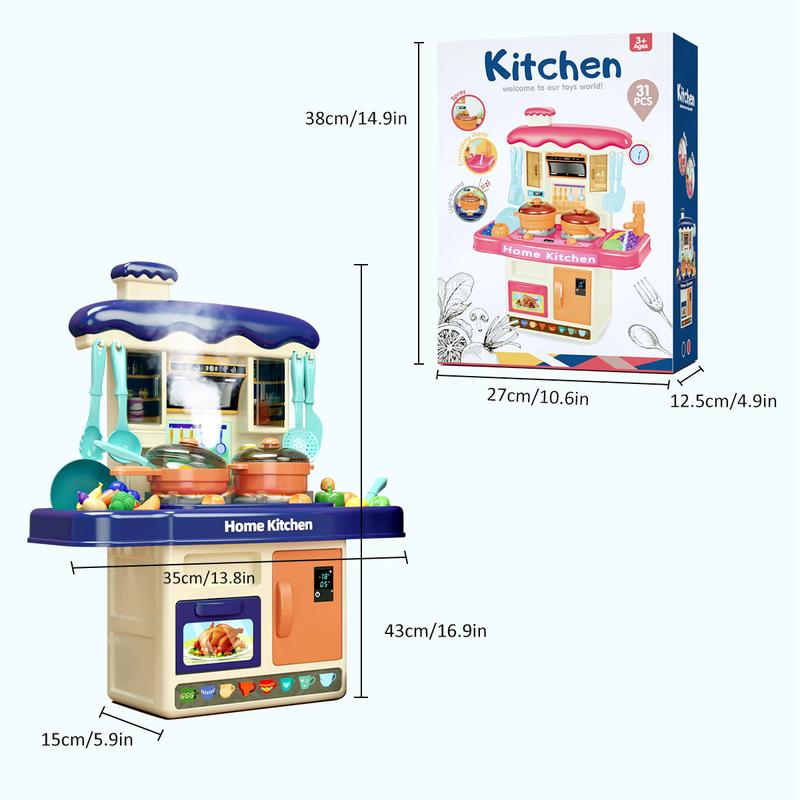 Kids Kitchen Play Set, Play Food and Kitchen Accessories, Toddler Kitchen Set with Sounds and Lights, Stove, Toy Sink and Toy Kitchen, Toy Kitchen Set for Kids Boys Girls 3+