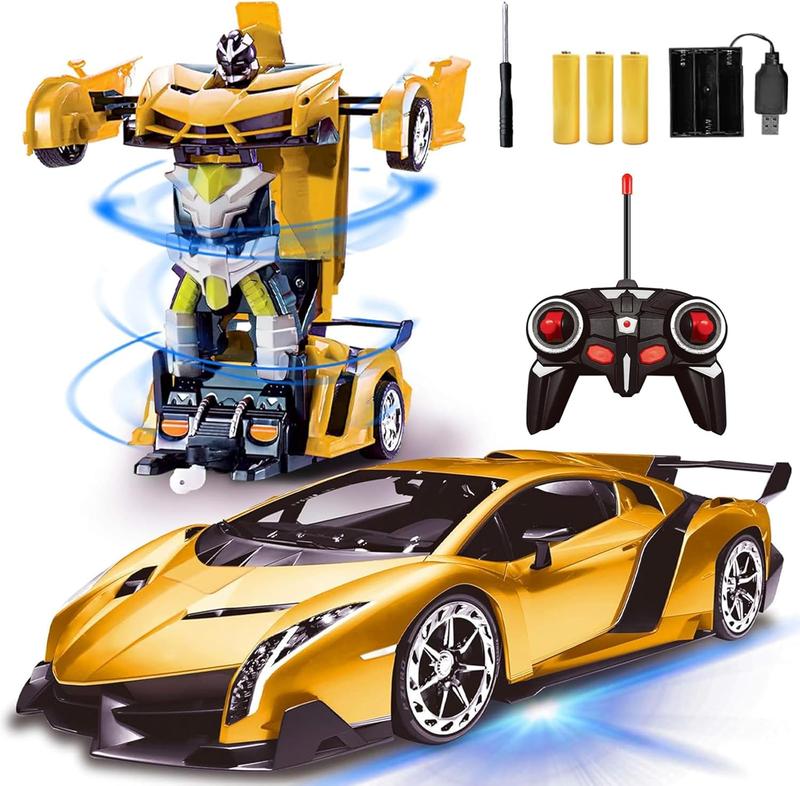 Remote Control Transform Car Robot Boys Christmas Toys with Lights RC Car 2.4Ghz 1:18 Rechargeable 360Rotating Race Car Christmas Birthday Gifts Stocking Stuffers for Kids Boys Party Favors