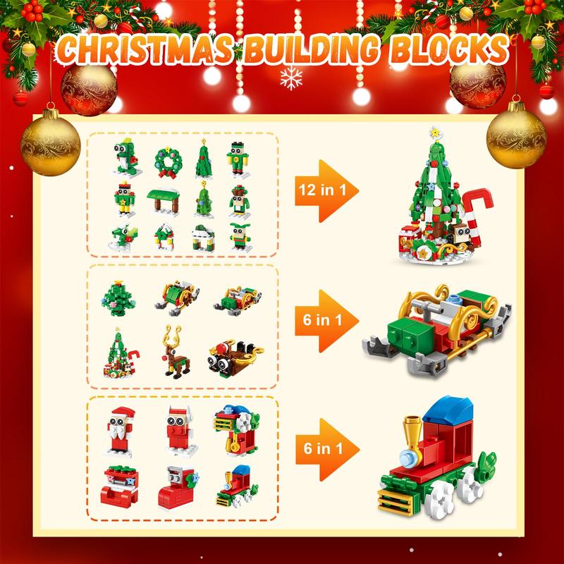 Advent Calendar 2024 Christmas Building Block Set,Christmas Santa Claus Moose Toy Decorations Building Kits for Adults Kids Teen Girls Boys Countdown Calendar Gifts