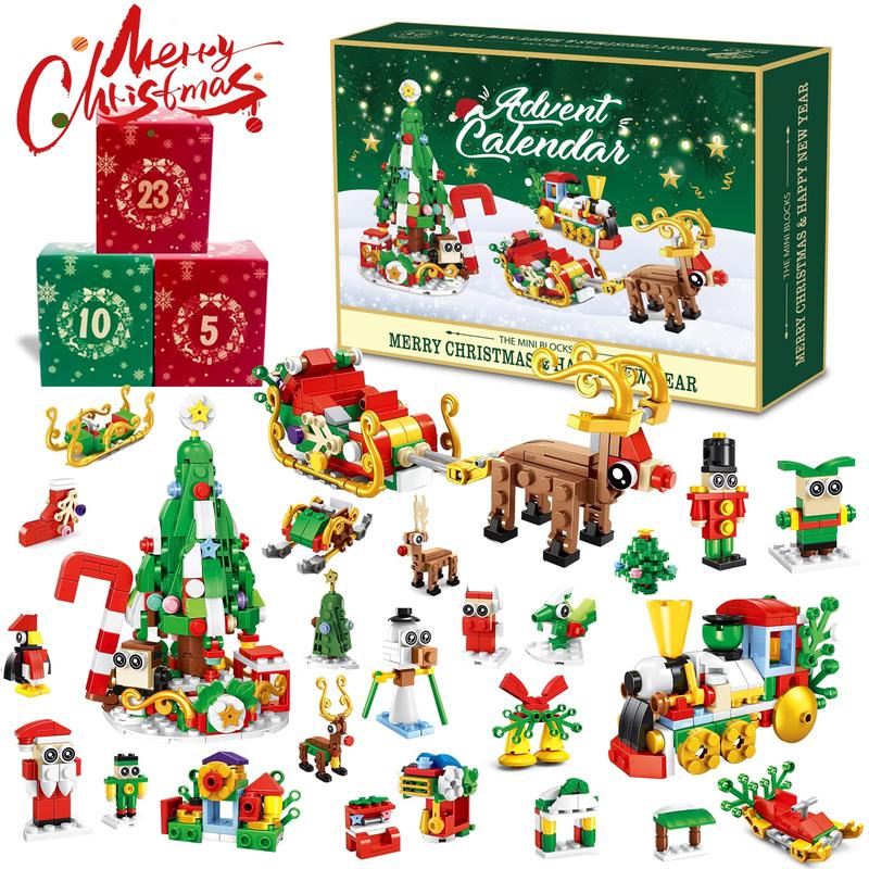 Advent Calendar 2024 Christmas Building Block Set,Christmas Santa Claus Moose Toy Decorations Building Kits for Adults Kids Teen Girls Boys Countdown Calendar Gifts