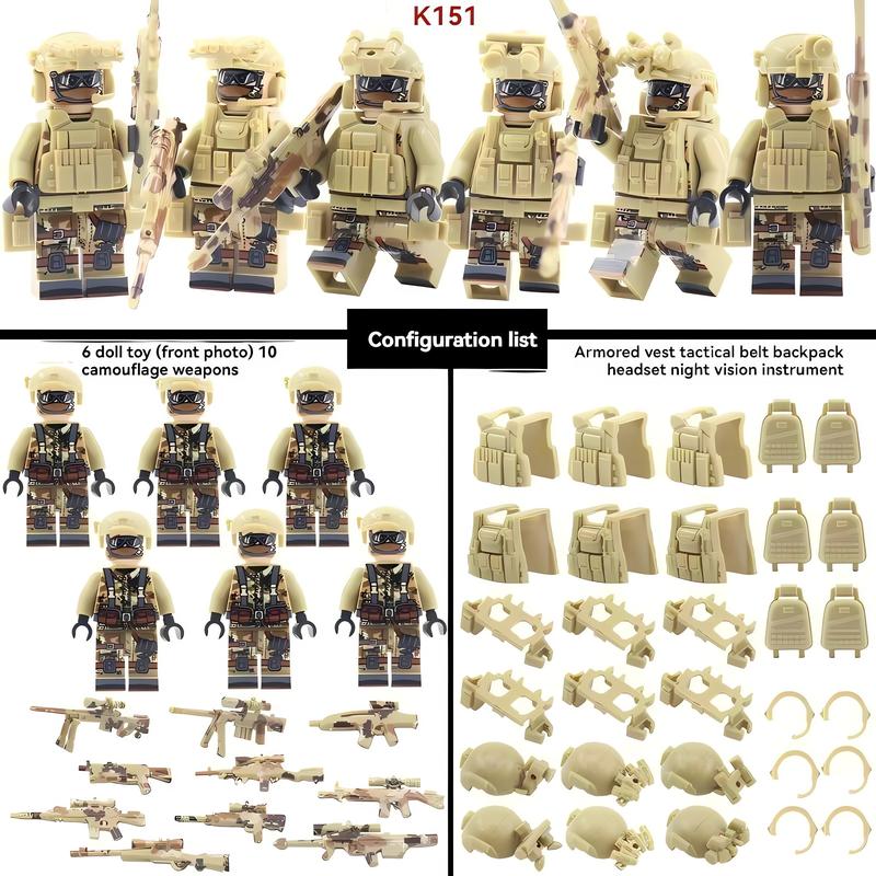 NWJ Children's Military Building Block Action Figure Soldier Set - Jungle, Desert, and Camouflage Ghost Special Forces Toy Collection