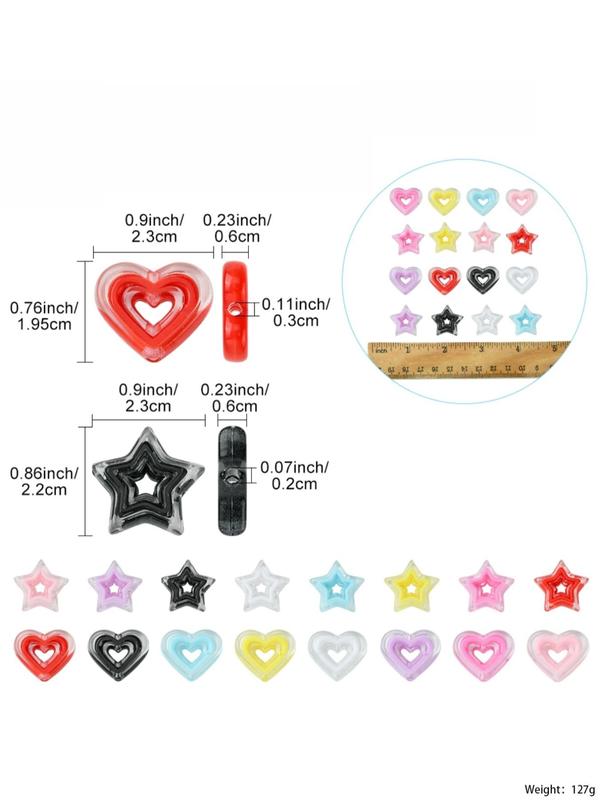 Mixed Color Acrylic Beads, Star & Heart Shaped Beads Kit, DIY Jewelry Making Supplies for Bracelet & Necklace & Earrings Making