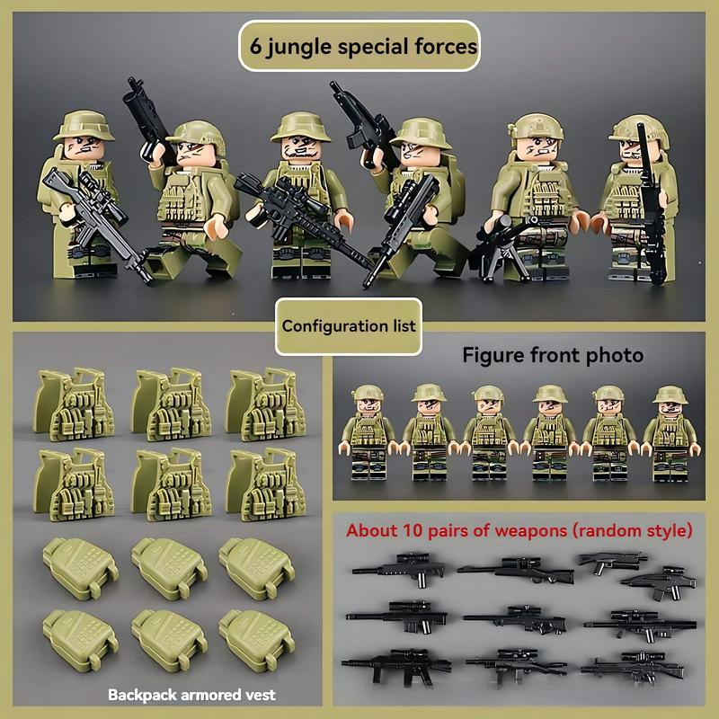 NWJ Children's Military Building Block Action Figure Soldier Set - Jungle, Desert, and Camouflage Ghost Special Forces Toy Collection