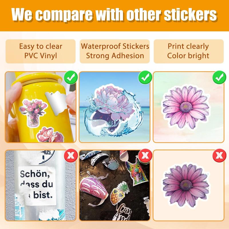 50pcs Flower Pattern Sticker, Scrapbooking & Journal Making Material Paper, DIY Decorative Sticker For Stationery Computer Water Bottle