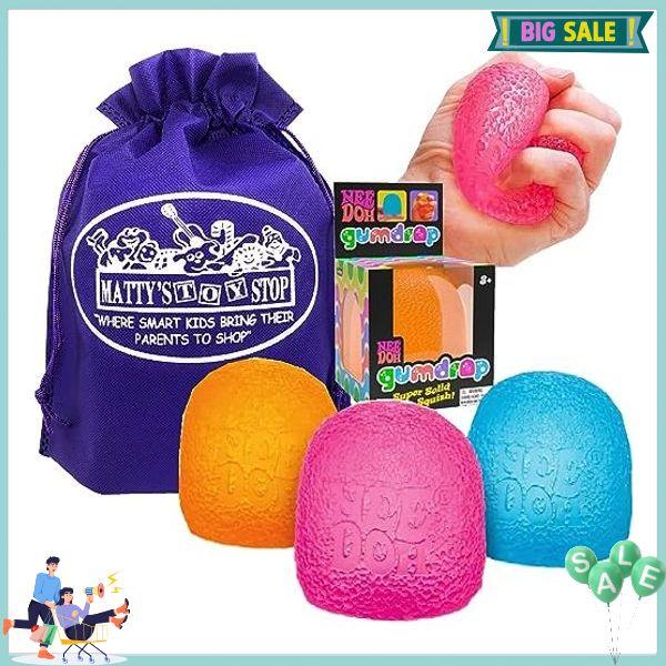 Schylling NeeDoh Gumdrop...Groovy Glob! Squishy, Squeezy, Popping, Stretchy Stress Fidget Gumdrops Complete Gift Set Party Bundle with Storage Bag - 3 Pack (Assorted Colors)