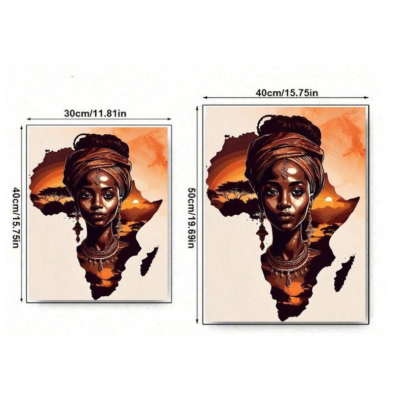 Sunset African Woman Pattern DIY Diamond Arts Colorful Painting Kit without Frame, Full Round Diamond Painting, Artwork for Home Office Decor