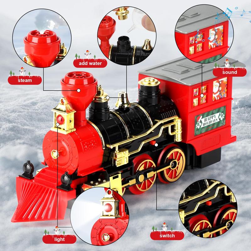 2024 Christmas Train Set with Smoke, Light and Sounds, Kids Train Set, Toy Train Set for Around The Tree,  Toy for Ages 3 4 5 6 7 8+Years Old Boys