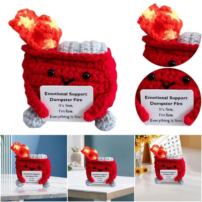 Emotional Support Dumpster Fire with Encouraging Card Positive Crochet Dumpster Fire Cute Funny Gifts for Friends Coworker