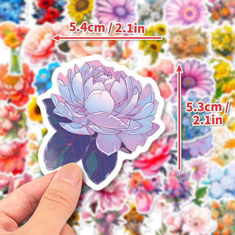 50pcs Flower Pattern Sticker, Scrapbooking & Journal Making Material Paper, DIY Decorative Sticker For Stationery Computer Water Bottle